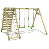 Image de FATMOOSE Portique de balançoire pour enfants JollyJungle vert pomme - balançoire & filet à grimper, portique de balançoire, balançoire double, balançoire en bois avec annexe à grimper pour les enfants dans le jardin