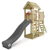 Image de WICKEY Aire de Jeux JoyFlyer portique en Bois avec Toboggan Anthracite, Tour d'escalade pour Enfants avec bac à Sable, échelle et Accessoires de Jeu pour Le Jardin.