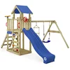 Image de Wickey MultiFlyer Light Tour de jeu, balançoire et toboggan bleu, tour d'escalade d'extérieur pour enfants avec bac à sable, échelle et accessoires de jeu pour le jardin