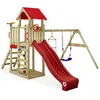 Image de Wickey MultiFlyer Light Tour de jeu, balançoire et toboggan rouge, tour d'escalade d'extérieur pour enfants avec bac à sable, échelle et accessoires de jeu pour le jardin