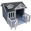 Image de Wiltec Niche de chien Maison de luxe XL   Couleur grise   935 x 1050 x 775 mm   en Bois de sapin   avec Toit bitumé et véranda   pour Balcon Jardin Terrasse