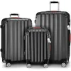 Image de MONZANA® Ensemble de 3 valises avec cadenas et organiseur, pèse-bagages, sangles et poignées en gel - Pieds jumelés - Valise rigide - Tailles M-L-XL, Noir , M, L, XL