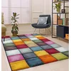 Image de the carpet Monde Deluxe Tapis de Salon à Poils Courts, coloré, Bleu, Rouge, Marron, Vert, Gris, Motif carré 120 x 170 cm