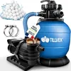Image de tillvex® Système de Filtre à Sable 13 200L/h jusqu'à 40 000L + 1200g Boules Filtre | 7 Fonctions de Filtration & Adaptateur 2en1 Ø32-38mm | Filtre piscine avec indicateur de pression (Bleu)