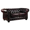 Image de Vente-unique-Canapé chesterfield 2 places BRENTON 100% cuir de buffle - Marron reflets châtains