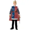 Image de smiffys Costume roi Arthur médiéval, Rouge, avec tunique, cape et couronne - Enfant - M