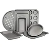 Image de KitchenCraft Lot de 8 ustensiles de cuisson antiadhésifs comprenant un moule à pain, un moule à gâteau rond, des plaques de cuisson, une plaque à pizza et un plateau à muffins, en acier au carbone,