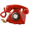 Image de GPO Carrington Téléphone rotatif classique rétro avec bouton poussoir, avec plateau extractible, sonnerie traditionnelle, marche/arrêt pour la maison, le bureau, les hôtels - Rouge
