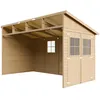 Image de TIMBELA M340 Abri de Jardin en Bois Naturel (sans paroi latérale)- Stockage extérieur avec fenêtres- H243x216x416 cm/8 m2, hangar en bois naturel - Atelier rangement outils et vélos