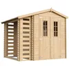 Image de Abri de jardin en bois et range bûches extérieur AVEC SOL TRAITÉ - extérieur I206xL272xH218 cm/ 3,53 + 0,97 m2 Petit abri à outils, Local à vélos - Toit imperméable, fenêtres TIMBELA M386C+M386G