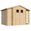 Image de Abri de jardin en bois et range bûches extérieur AVEC SOL TRAITÉ - extérieur I206xL328xH218 cm/ 3,53 + 0,97+0,97 m2 Petit abri à outils, Local à vélos - Toit imperméable, fenêtres TIMBELA M389