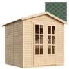 Image de TIMBELA M351FB Cabane en bois avec plancher, bardeaux bitumineux vert, l233xP222xH233cm, abri multifonctionnel en bois de jardin, bureau verrouillable, atelier, studio