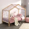Image de Bedhuisje Dallas 3 90x200 & voile met vlindermotief - dennenhout/roze