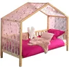 Image de Bedhuisje Dallas 2 90x200 & voile met vlindermotief - dennenhout/roze