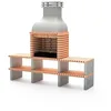 Image de MOVELAR - Barbecue préfabriqué à bois et charbon de bois en béton réfractaire modèle Altea Plus (Gris, Orange - 268 x 70 x 255 cm) REF: M00483 - Cuisine d’extérieur double support pour terrasse jardin