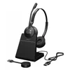 Image de Casque stéréo Engage 55 UC, adaptateur DECT Link 400a USB-A, support de bureau Engage 55, câble USB-C vers USB-A, étui de transport, garantie et avertissement (brochures de sécurité)