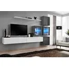 Image de ASM Ensemble Mural - Switch XIX - 4 Vitrines - 2 Bancs TV - 1 étagère - Blanc Et Graphite - Modèle 1