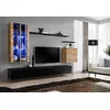 Image de ASM Ensemble Mural - Switch XII - 2 Vitrines LED - 2 Bancs TV - 1 Vitrine Carrée - 3 étagères - Bois Et Noir - Modèle 1