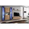 Image de ASM Ensemble Mural - Switch XVI - 2 Vitrines LED - 2 Vitrines Carrées - 1 Banc TV - 1 étagère - Bois Et Graphite - Modèle 2
