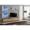 Image de ASM Ensemble Mural - Switch XVIII - 2 Vitrines LED - 1 Vitrine Verticale - 2 Bancs TV - 1 étagère - Bois Et Blanc - Modèle 2
