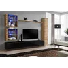 Image de ASM Ensemble Mural - Switch XVIII - 2 Vitrines LED - 1 Vitrine Verticale - 2 Bancs TV - 1 étagère - Bois Et Noir - Modèle 1