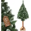 Image de KADAX Sapin de Noël artificiel de 1,8 m - Sapin de Noël floqué de neige sur tronc de pin naturel - Sapin de vacances vert avec cristaux de diamant et support en plastique