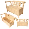 Image de KADAX Banc de jardin 119 x 45 x 73 cm en panneau de fibres de bois avec espace de rangement et dossier, banc en bois pour jardin, balcon (naturel)
