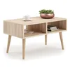 Image de SANDI Table Basse 90x50 cm Style Scandinave Avec Étagère, Pieds en Bois, Banc, d'Angle (Chêne Sonoma)