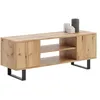 Image de KOBI Meuble TV Focus 135 | Style loft sur Pieds en métal | Meuble TV pour Le Salon et la Salle à Manger (Chêne doré)