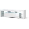 Image de Homlando Meuble TV bas design moderne en MDF pour salon, meuble de rangement avec éclairage LED bleu, panneaux en verre blanc brillant/mat, 160 x 35 x 45 cm