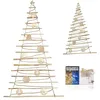 Image de BOGATECO Sapin de Noël fait à la main Hauteur 205 cm avec décorations en bois de noisette, pendentif décoratif avec lumières LED de 10 m, panneaux en bois reliés à une corde de jute avec un