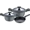 Image de Lot de 5 batteries de cuisine : poêle sans couvercle de 24 (1,9 L), casseroles avec couvercle de 20 (2,46 L) et 24 cm (4,3 L), aluminium moulé sous pression, convient à l'induction, collection Solo de