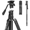 Image de SmallRig CT180 Trépied vidéo de 182,9 cm avec tête fluide, trépied d'appareil photo en aluminium, tête fluide panoramique à 360° pour voyage, vidéo, diffusion en direct, vlogging - 3760B