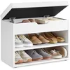 Image de VASAGLE Banc à chaussures avec couvercle rabattable et siège rembourré, organiseur de chaussures avec 2 compartiments, 60 x 30 x 44 cm, blanc LHS20WT