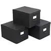 Image de SONGMICS Lot de 3 Boîte Rangement Pliables avec Couvercles, Cube en Tissu Mon-tissé avec Porte-étiquettes, Panier, Organisateur, Caisse, 40 x 30 x 25 cm, Noir RFB03H