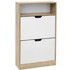 Image de VASAGLE Meuble à Chaussures 2 Portes Battantes, Étagère à Chaussures, Compartiment Ouvert, Séparateur Réglable, 8 à 12 Paires, pour Petite Entrée, 24 x 60 x 102 cm, Blanc et Couleur Boisée LBC04NW