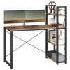 Image de VASAGLE Bureau avec ÉtagÈres RÉversible À Gauche ou À Droite, Longueur 120 cm, Table d'Ordinateur, pour Bureau À Domicile, Montage Facile, Marron Rustique et Noir LWD48X