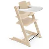 Image de Chaise haute Stokke Tripp Trapp (Naturel) avec le plateau Stokke (White) - Comprend la chaise + le Baby Set 2 pour les enfants de 6 à 36 mois - Ajustable, ergonomique et facile à nettoyer