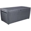 Image de Keter Sumatra Coffre de rangement, coffre à coussins pour extérieur, 511 L, résistant aux intempéries, couvercle avec vérin à gaz, dimensions extérieures : 145 x 73 x 64 cm, siège pour 2 personnes,