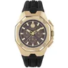 Image de Philipp Plein Octagon Collection Montre de luxe pour homme avec un bracelet noir avec un boîtier doré et un cadran beige