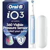 Image de Oral-B iO3 Brosse à dents électrique bleue avec étui de voyage, capteur de pression à 360°, minuterie de 2 minutes, micro-vibration douce, tête de brosse ronde