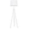 Image de Lampe de sol YORK PT1 blanc 1 lumière Base en bois naturel avec détails en métal. Abat-jour en feuille de PVC revêtu de tissu blanc. Câble extérieur en tissu