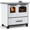 Image de Nordica FAMILY 4,5 droite Revêtement extérieur en acier porcelainé. Porte feu panoramique avec double verre. Four émaillé de 41 litres avec porte à double vitrage. Cadre en fonte vitrifiée. napperon