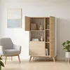 Image de Dmora - Buffet haut de salon Boario, buffet moderne à 3 portes, 81 x 43 (H) 135 cm, chêne et blanc