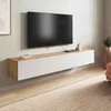 Image de Dmora Vincennes, Meuble TV à 2 portes, meuble suspendu salon, 180 x 35 h 28 cm, chêne noeuds et blanc, panneau mélaminé 15 mm
