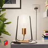 Image de Taché Metal, Lampe de Table avec câble Textile, Interrupteur et fiche Bipolaire - avec Ampoule, Noir et Blanc avec câble Zig Zag