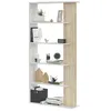 Image de Habitdesign Étagère à 5 étagères, bibliothèque salle à manger, salon, modèle Alida, finition en couleur blanche Artik et chêne canadien, dimensions : 180 cm (hauteur) x 90 cm (largeur) x 25 cm