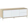 Image de Habitdesign Meuble TV 2 portes et 2 tiroirs, modèle Brooklyn, finition chêne canadien et blanc Artik, dimensions : 130 cm (largeur) x 47 cm (hauteur) x 41 cm (profondeur)