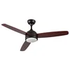 Image de THINIA HOME Ventilateur de plafond avec lumière LED silencieux avec 3 pales en bois 56 W de puissance | Modèle Vermont noir Ventilateur de plafond avec télécommande et 6 vitesses contrôlables