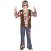 Image de FIESTAS GUIRCA Déguisement hippie pour enfant des années 70 avec bandeau, t-shirt multicolore Tie-Dye, gilet et pantalon pour enfants de 5 à 6 ans